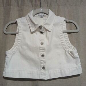 Something‎ Navy White Denim Cropped Vest Sleeveless Collared XS